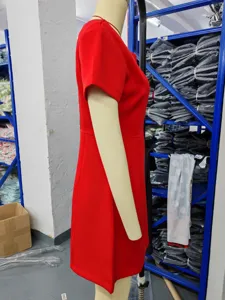 Red short sleeve dress women summer casual mini dress stylish square collar daily wear