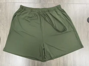 Women solid color ribbed casual shorts detail view, featuring elastic drawstring waist.