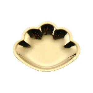 Gold stainless steel shell shaped jewelry tray for home decor, desktop cosmetic storage dish.