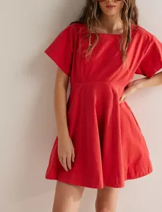 Women's red square neck short sleeve mini dress casual summer fashion stylish clothing