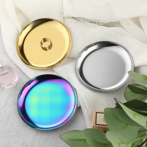 Vassoio per gioielli rotondo in metallo minimalista in acciaio inox per cosmetici.