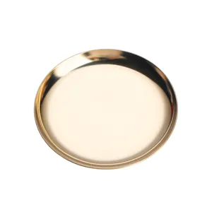 Vassoio per gioielli rotondo in metallo dorato in acciaio inossidabile per cosmetici da scrivania.