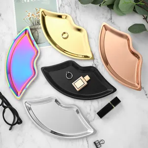 Stainless steel lip shaped jewelry tray cosmetic storage dish home decorative organizer plate