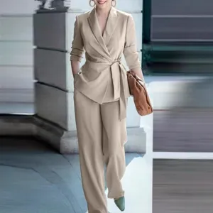 Vrouwen elegante casual effen kleur blazer gestrikte top en broek tweedelige pak