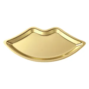 Gold stainless steel lip shaped jewelry tray cute makeup storage dish vanity home decor