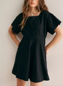 Black square neck short sleeve mini dress for women casual fashion summer streetwear apparel