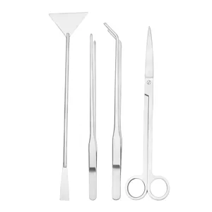 Stainless steel aquarium aquascaping tool set including spatula tweezers and scissors for fish tank