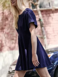 Classic square collar short sleeve mini casual dress for women fashion daily wear summer.
