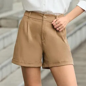 Women's High Waist Casual Shorts Loose Straight Leg Bermuda Shorts Solid Color Commuter Shorts For Women Bottoms