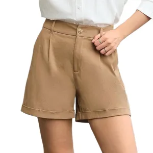 Women high waist casual loose shorts summer solid color daily commuting straight shorts