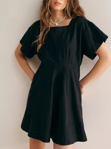 Black square neck short sleeve mini dress casual women's fashion summer dress daily wear