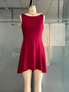 Sleeveless slim fit solid color mini dress, sexy boat neck casual party dress for women.