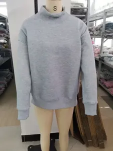 Sweat-shirt pull gris à col montant et manches longues haut décontracté pour femme de base