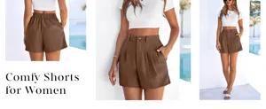 Femme taille haute decontractée marron short confortable été poche design élégant quotidien