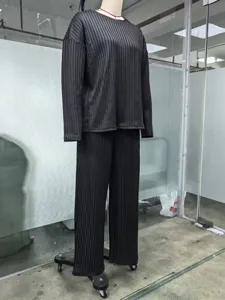 Ensemble plissé femme automne urbain décontracté haut manches longues et pantalon.