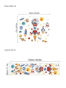 Stickers muraux fusée espace pour chambre d'enfant, adhésifs planète chambre de garçon.