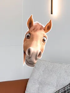 Funny peeking horse wall sticker peel and stick cute animal mural for bedroom living room decor
