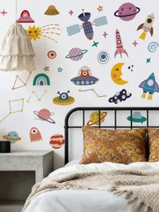 Universum Wandaufkleber Planeten Rakete Aufkleber für Kinderzimmer Schlafzimmer Dekoration