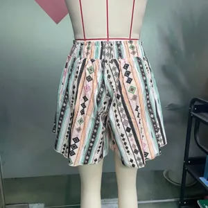 Femme taille haute impression géométrique décontracté short ample vacances été plage