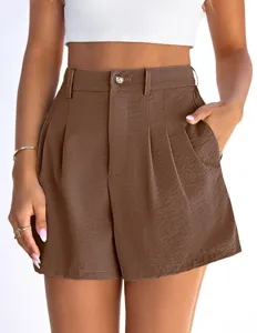 Shorts décontractés plissés taille haute pour femmes, vêtement d'été urbain confortable.