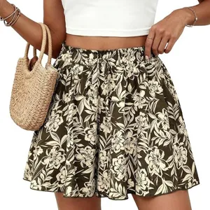 Femme taille haute imprimé floral short A-ligne décontracté été vacances bohème taille élastique