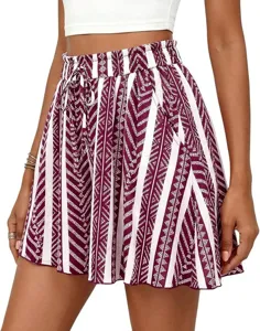 Shorts femme taille haute imprime geometrique ligne A mode ete plage decontracte.