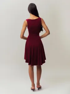 Back view of a stylish solid color sleeveless slim fit mini dress, elegant and sexy design.