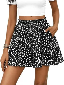 Shorts A-Line Décontracté à Taille Haute et Imprimé Floral pour Femmes Cordon Élastique Vacances à la Plage Été Ample