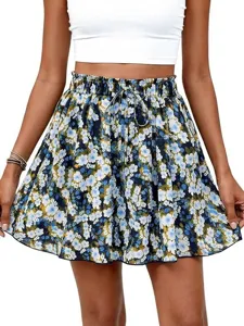 Femme jupe courte imprimé floral taille haute vacances d'été short cordon de serrage