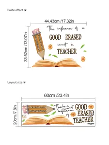 Leopard pencil book wall sticker detail view, showing layout dimensions and paste effect design.