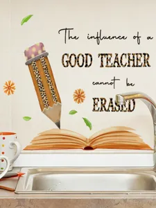 Teacher appreciation wall sticker with pencil book design, great for classroom or study decor.