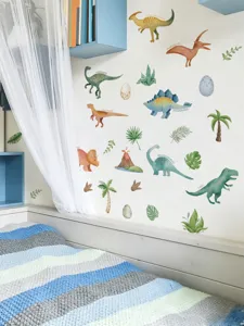 Wasserdichte Dinosaurier Wandaufkleber für Kinderzimmer, süße abnehmbare Wandtattoos Pflanzen.