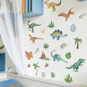 Cartoon Dinosaurier Wandtattoo PVC Grüne Blätter Dinosaurier Ei Aufkleber Für Kinderzimmer Schlafzimmer Hintergrund Deko