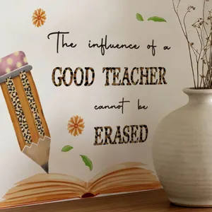 Leopard pencil book teacher quote wall sticker for kids room study room background decor
