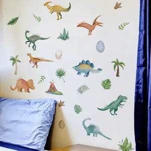 Aquarell Dinosaurier Wandaufkleber für Kinderzimmer, große Deko Aufkleber Set.