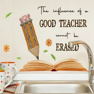 Leopard pencil book quote wall sticker for classroom kids bedroom decor wall art item