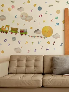 Schattige cartoon zon trein alfabet muursticker voor kinderkamer decoratie PVC