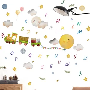 Cartoon Zon Trein Alfabet Muursticker Voor Kinderkamer Slaapkamer PVC Zelfklevende Educatieve Letters Muurstickers Decoratie