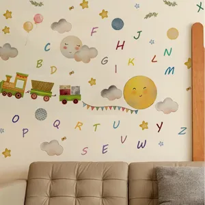 Kinderkamer alfabet muursticker trein zon verwijderbare PVC muurdecoratie voor slaapkamer