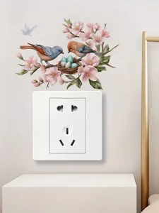 Chic floral bird wall switch sticker detail shot, PVC self-adhesive home decor accent.