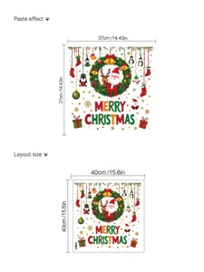 Détail d'autocollant mural de Noël avec Père Noël, renne et éléments, taille 37x40cm.
