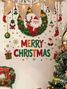 Adhésif mural de Noël créatif avec Père Noël et renne pour la décoration intérieure.