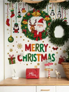 Stickers muraux de Noel avec pere Noel renne guirlande pour decoration de salon chambre