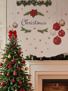 Christmas wall stickers removable PVC holiday decals for living room fireplace home decor.