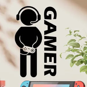 Adesivo murale gamer nero per stanza da gioco, decorazione murale in PVC autoadesivo.