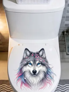Toilet seat sticker 2D flat wolf pattern PVC self adhesive removable home bathroom decor