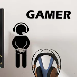Adesivo murale gamer nero per decorazione stanza da gioco, decalcomania in PVC rimovibile.
