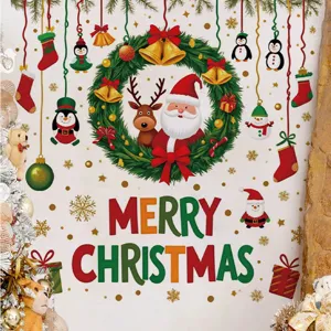 Stickers muraux de Noël Père Noël renne couronne décoration de fête maison autocollant PVC