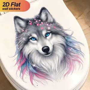 Wolf Toilet Lid Sticker 2D Flat Animal Wall Decal Removable PVC Waterproof Home Decor For Bathroom Toilet Cover Sticker