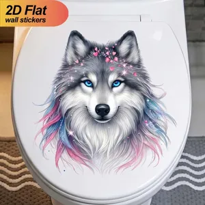 2D flat wolf wall sticker PVC self-adhesive decal for toilet lid bathroom home decor